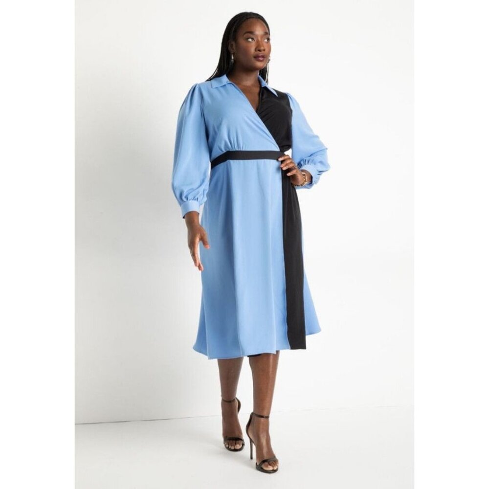 Lavender Blue & Black Colorblock Wrap Dress - Brand: LK Bennett